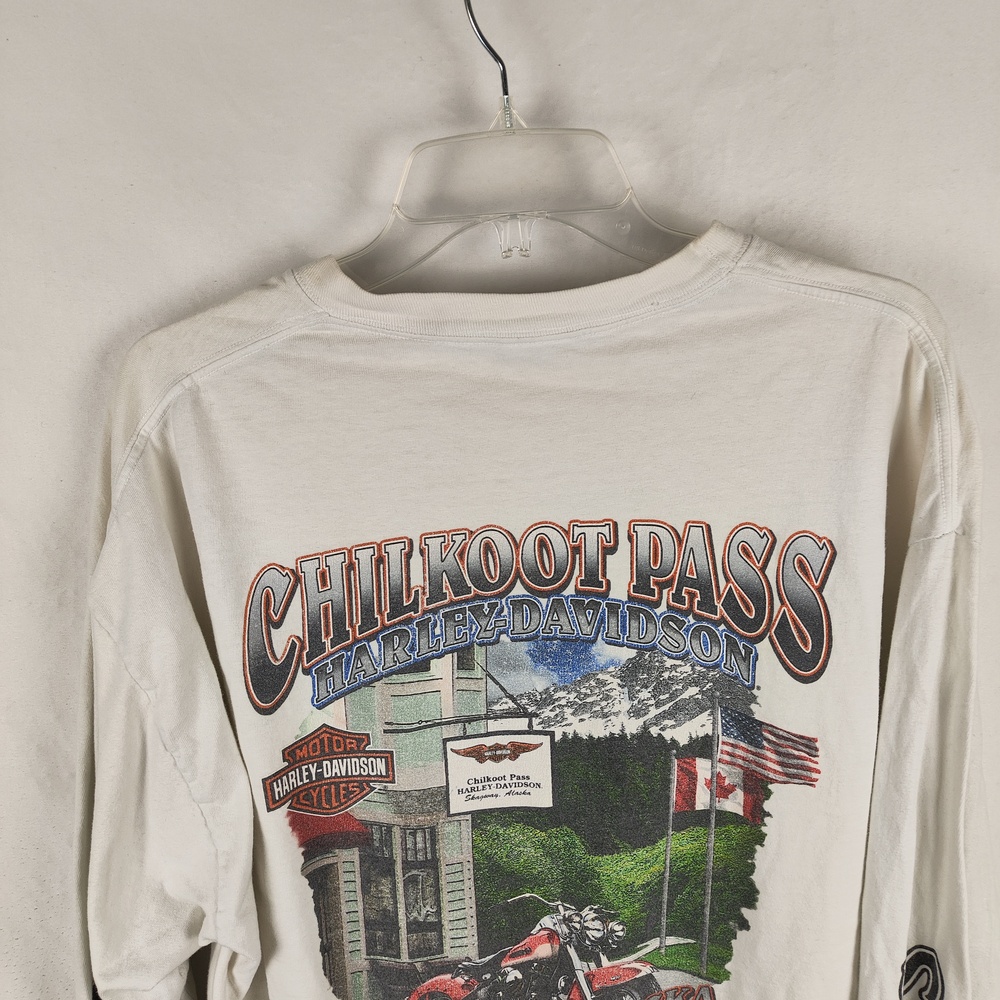 Harley-Davidson Shirt Mens Large White Long Sleeve Chilkoot Pass Skagway Alaska - Picture 10 of 13